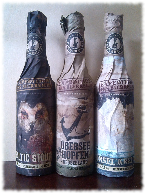 Rügener Insel-Brauerei Baltic Stout, Überseehopfen und Insel Kreide Flaschen