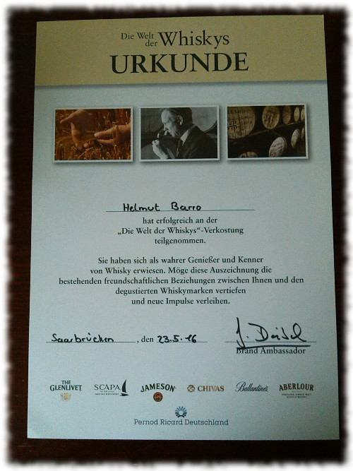 Welt der Whiskys Urkunde
