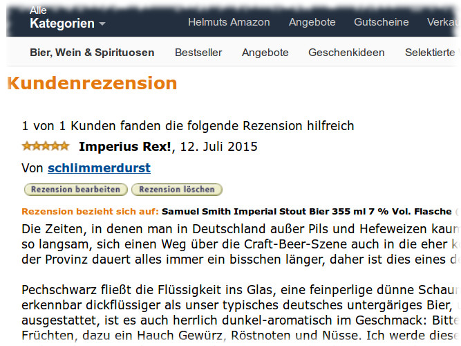 Samuel Smith's Imperial Stout Amazonrezension