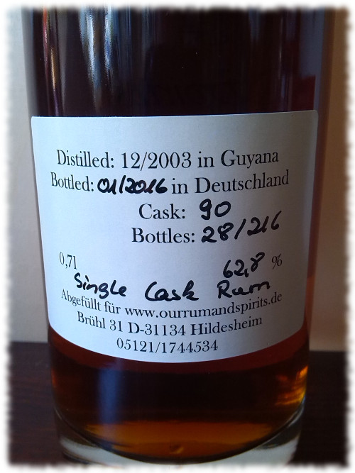 Our Rum & Spirits Guyana 2003 Diamond Rücketikett