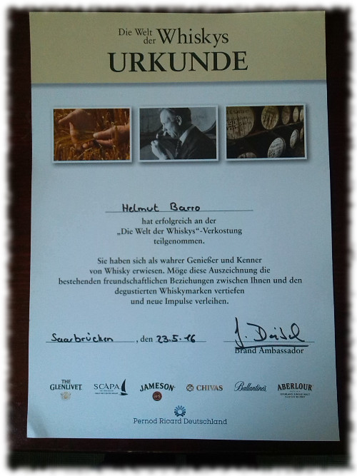 Welt der Whiskys Urkunde
