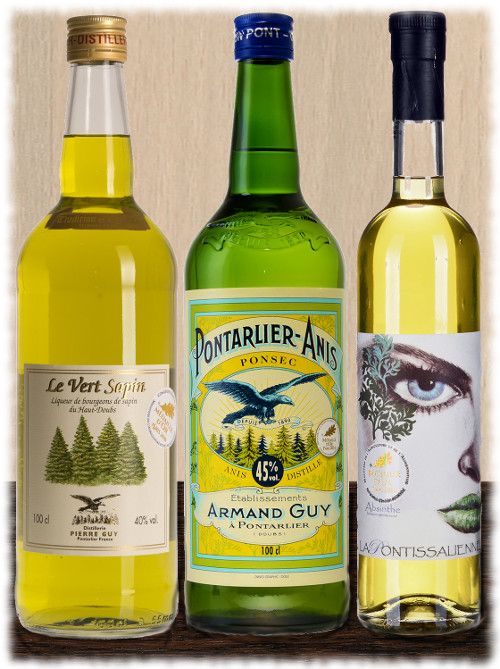 Destillerie Armand Guy Pontarlier Le Vert Sapin, Anis Ponsec und La Pontissalienne