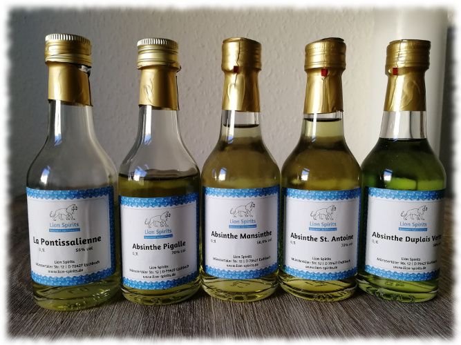 La Pontissalienne, Absinthe Pigalle, Absinthe Mansinthe, Absinthe St. Antoine und Absinthe Duplais Verte