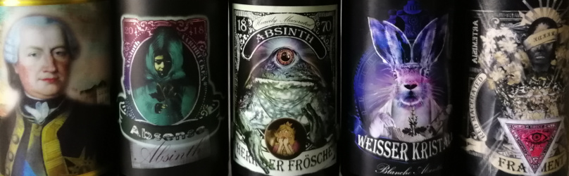 SaarWhisky Absinthe Absense, Herr der Frösche, Fürst von Absinth, Fragment und Weisser Kristall Titel