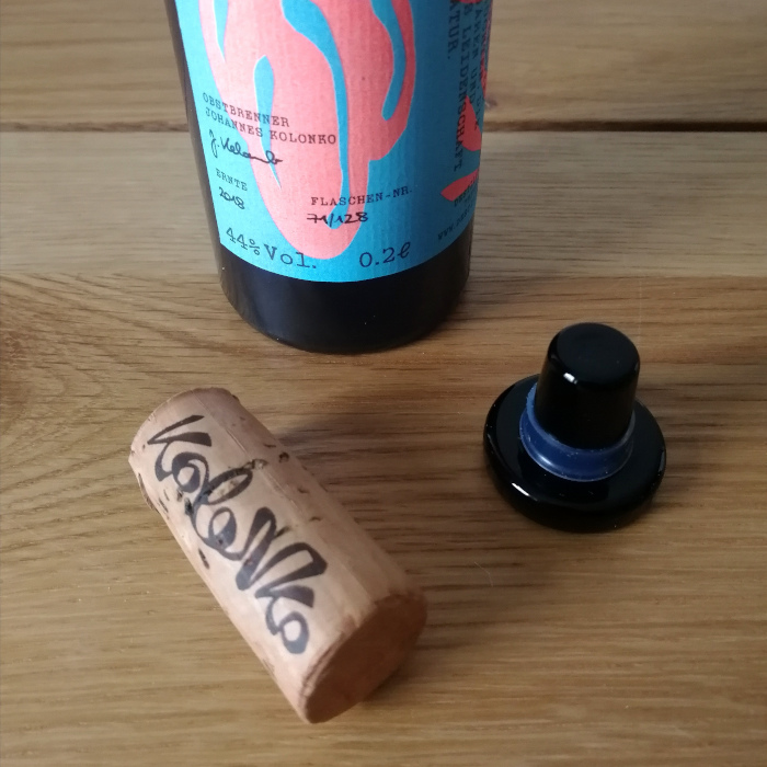 Destillerie Kolonko Mirabelle Brand Korken und Stöpsel